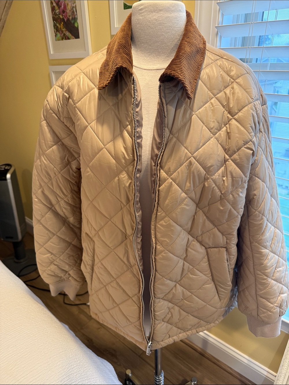 Gap Quilted Tan Jacket with Corduroy Collar